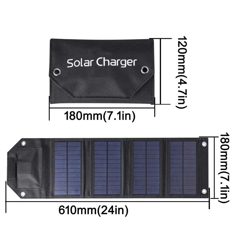 Katlanabilir Güneş Paneli 5 Katlı Taşınabilir 10W/h USB 5V DC Güneş Şarj Cihazı Mobil Güç Kaynağı Tam Zamanlı Güneş Enerjisi100W 80W 60W